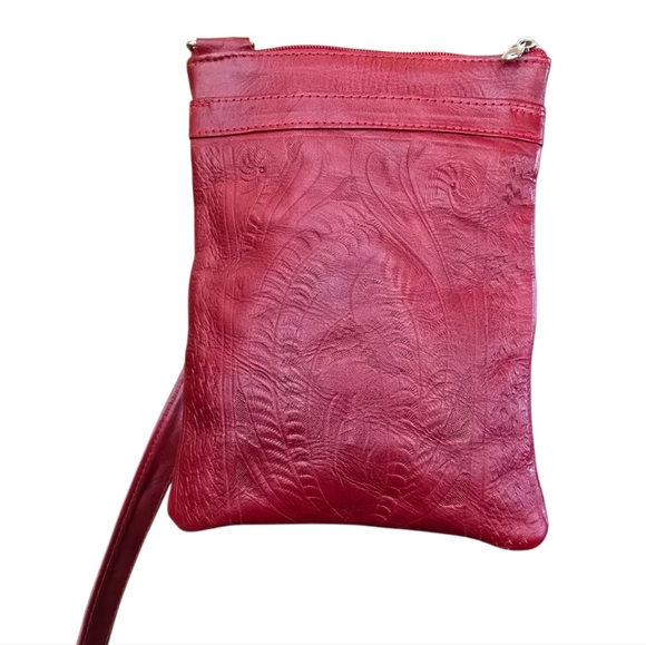 Red Tooled Leather Crossbody Handbag - Picture 3 of 15